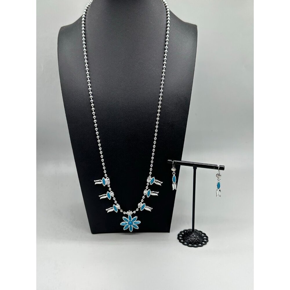 HMS Madeira Collection Earring Necklace Set Mini Squash Blossom Blue
